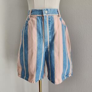 Vintage 90s Skoozi Pink Stripe Denim High Waisted Mom Shorts USA 2
